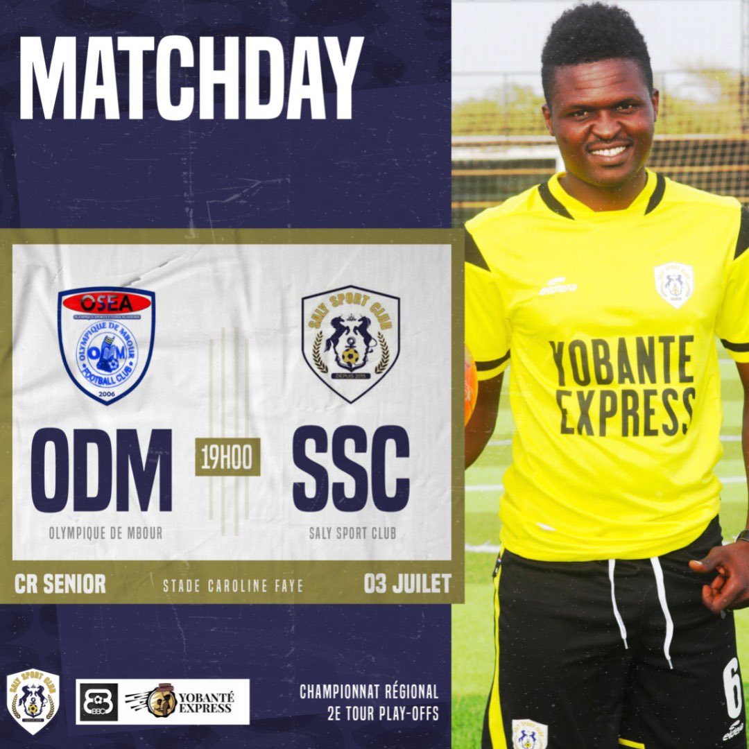 SalySportClub's tweet photo. 𝙅𝙊𝙐𝙍 𝘿𝙀 𝙈𝘼𝙏𝘾𝙃 | 2e tour playoffs
🆚 Olympique de Mbour - Saly Sport Club 
🏟 Stade Caroline Faye
🕖 19h00 GMT 

#AllezLesSalois | #ODMSSC 🔵🟡 https://t.co/bUog8YpfUH
