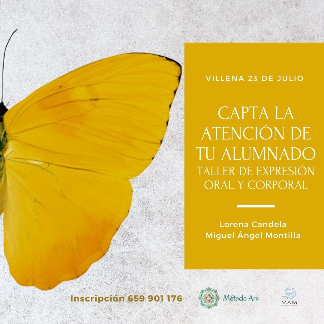 Compartimos el taller CAPTA LA ATENCIÓN DE TU ALUMNADO. Villena 23 de Julio y está dirigido a todas aquellas personas que quieran potenciar su expresión oral y corporal. Información e inscripciones o  poneos en contacto con Miguel Ángel 659 901 176 #educarparaser