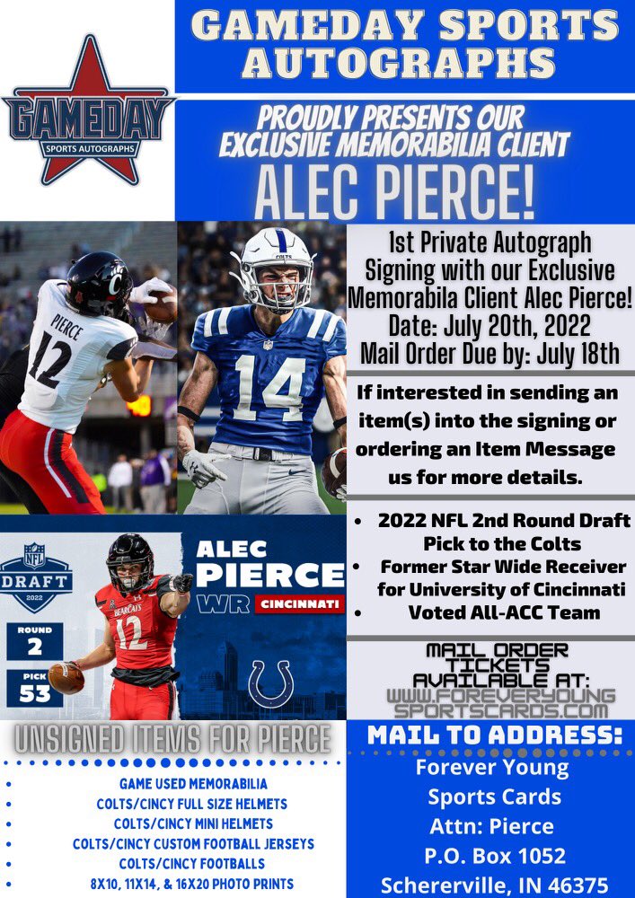 gamedaysptsauto's tweet photo. You still have time to get items in for our private signing with #indiapoliscolts rookie, #alecpierce . Message us for details. #cincinattibearcats #colts #2022nfldraftclass https://t.co/81XENRGrLp