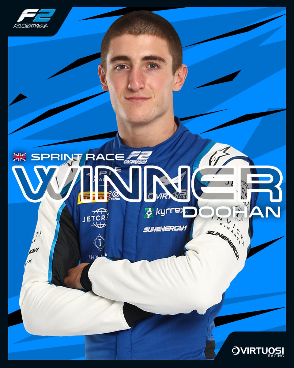 JACK DOOHAN WINS HIS FIRST F2 RACE! 🏆 The @VirtuosiRacing and @AlpineF1Team driver crosses the line just ahead of Iwasa for Silverstone glory! #BritishGP #F2