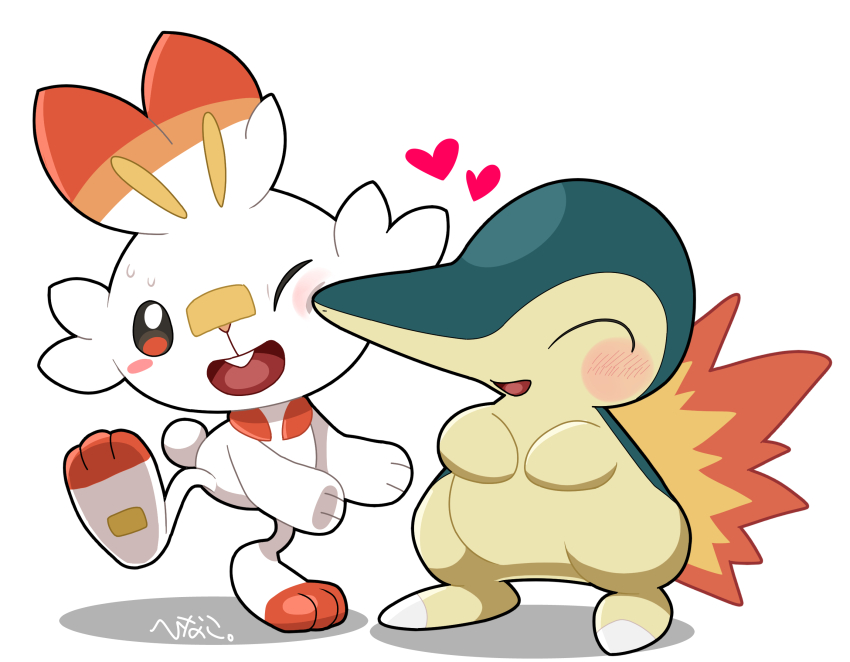 scorbunny pokemon (creature) heart no humans open mouth smile closed eyes one eye closed  illustration images