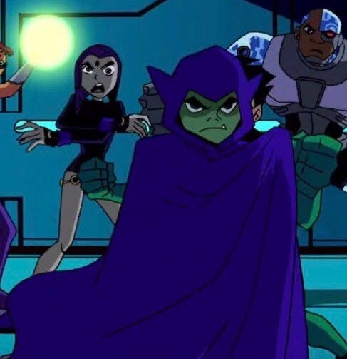 titanscomfort's tweet photo. beast boy wearing raven’s cape https://t.co/ekE6ijXaTg