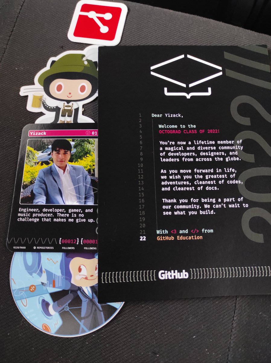 YizackR's tweet image. Just got my GitHub Graduation card and stickers 🥲🐙 Thank you @GitHubEducation!!
#githubgraduation