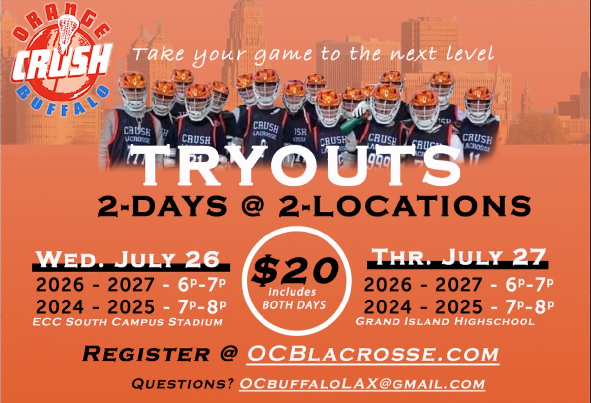 WNY lacrosse families:
✅committed top level staff
✅healthy team culture 
✅all practices in WNY
✅great value 
Join the family!