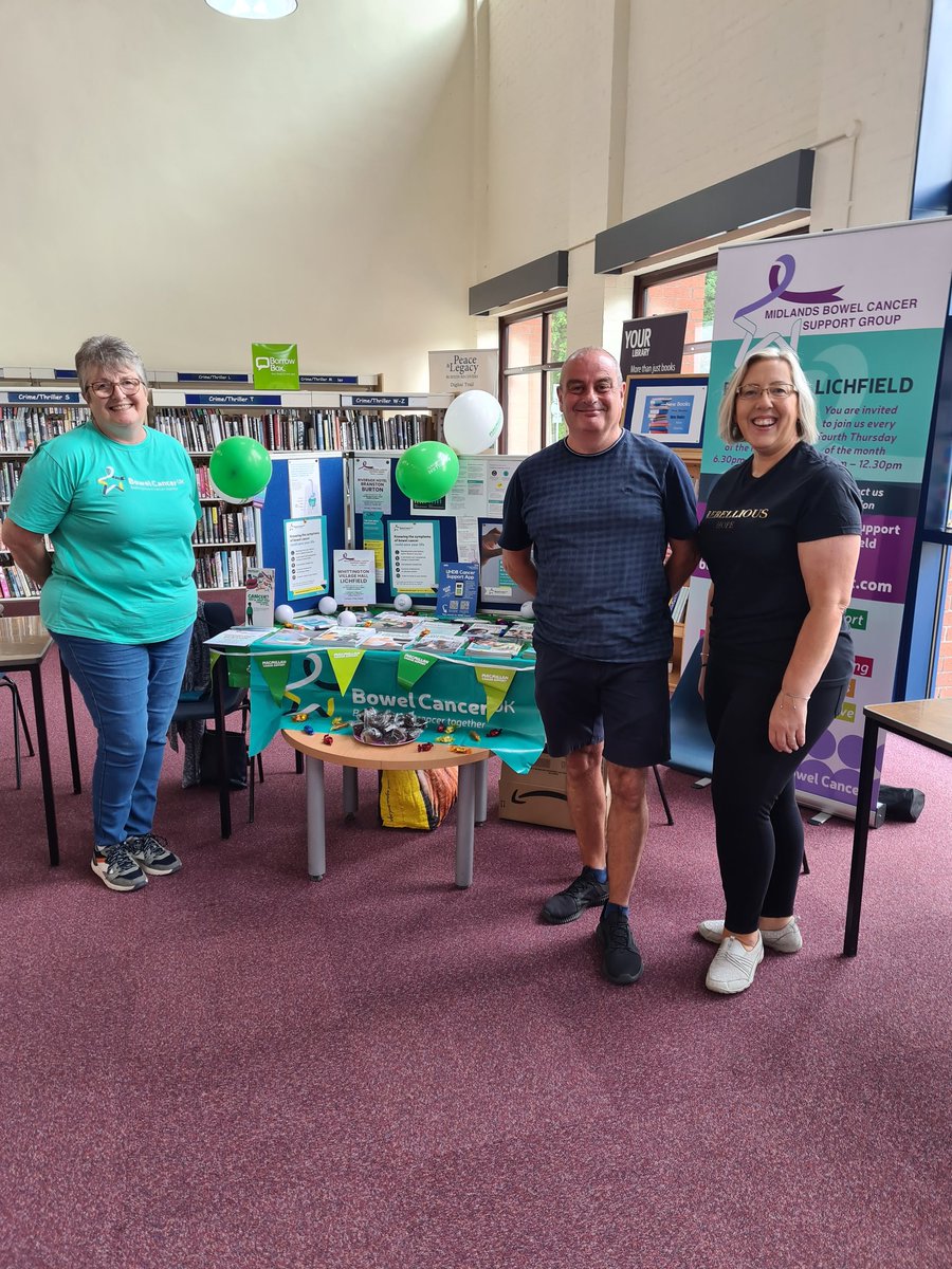 BowelGroup's tweet photo. We had a great time at the Health &amp; Wellbeing Event at The Burton Library today. Raising awareness of Bowel Cancer #bowelcancer #bowelbabe #bowelcancerawareness @bowelcanceruk @UHDBMacInfo @macmillancancer https://t.co/SBctaKNcWu