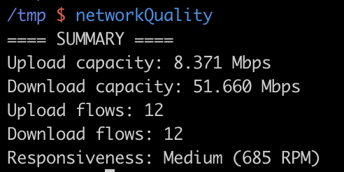 iamsangcom's tweet photo. From macOS Monterey, you can test your network speed on your command line using networkQuality. No need to visit a website. https://t.co/TUPpd7y6tj