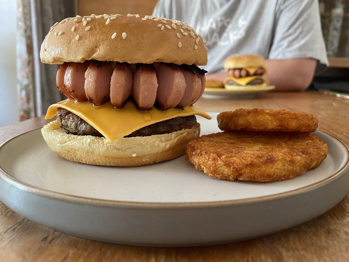 sometimeredhead's tweet photo. Homemade Wimpy style mega burger and hash browns for brunch today. Yum! #food #foodie #WhatGeriCooks #WhatGeriEats #MegaBurger https://t.co/2AZHK0081x