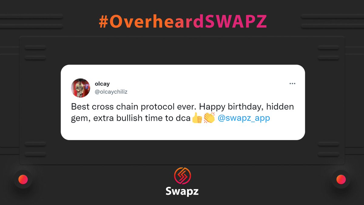 Swapz_app's tweet photo. "Best cross chain protocol ever"! 😊

Thank YOU for being on this journey with us #SwapzNation! 🤗

$SWAPZ #SWAPZ #OverheardCRYPTO #OverheardSWAPZ $BTC $ETH $ADA $MATIC $VLX #cryptocurrency #CrossChain #CrossChainBridge #HODL #Diamondhands https://t.co/snDSsOiNGy