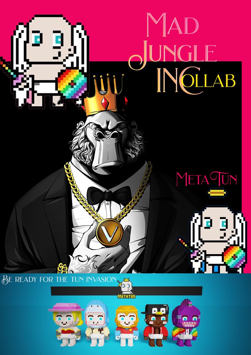 🚨🌴COLLAB ANNOUNCEMENT🚨

#MJI is Proud to Announce our @metatun_vet COLLAB

💥👶Metatun will be represented in a level of "MAD Jungle Rescue"
💥A surprise awaits Metatun #HDLRS when the game goes live

#VeFam #VeChain #MVA #MadCity $VET <a href="/madvapesnft/">Madⓥ-Apes | VeChain NFTs</a> #P2E #ETH #CRO <a href="/nftworldsNFT/">NFT Worlds</a>