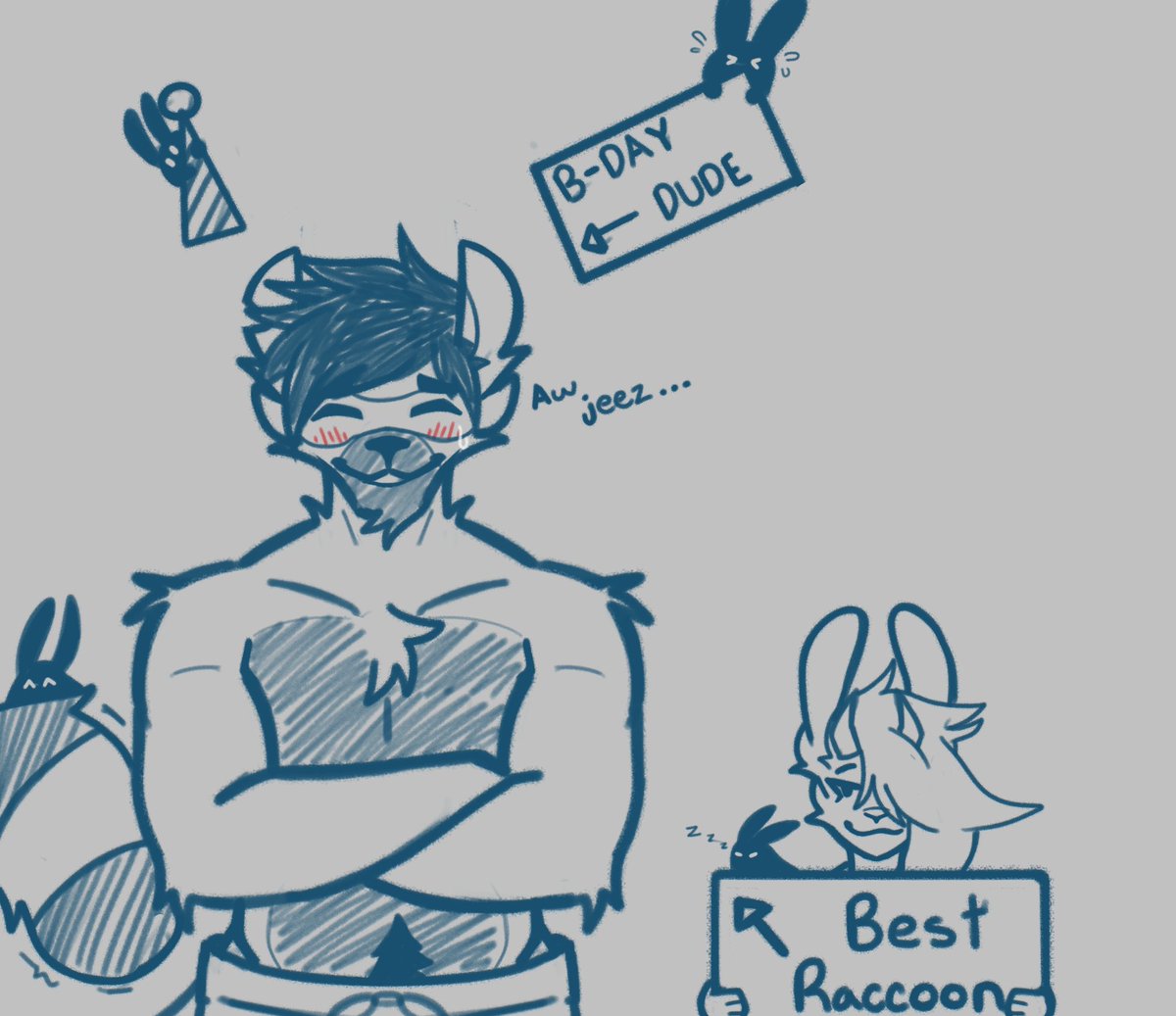 It's <a href="/Zen_to_the_Zaba/">Zenzaba</a> 's birthday today!! ✨
Drew him a little doodle to celebrate! 
Make sure you give the big raccoon lots of birthday love! >:D