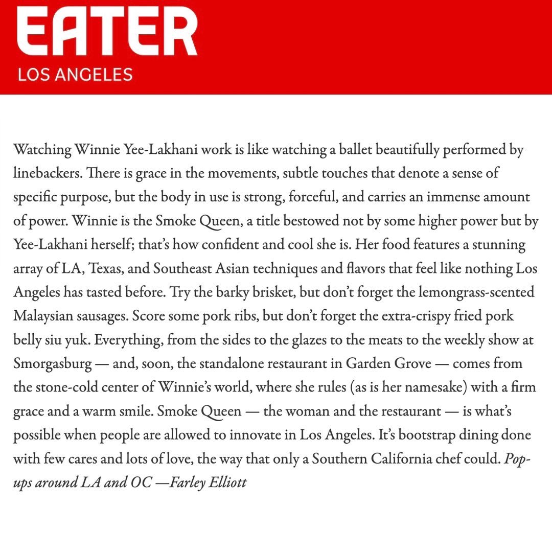 So humbled to be recognized in <a href="/eater_la/">Eater LA</a> ‘s Bucket List and so appreciative of the team I have! This one is for you guys! 🫶

Thank you so much <a href="/overoverunder/">Farley Elliott</a> for this beautiful piece! I’m not sure if I’m confinement and cool, I’m usually a hot mess! 😅

📸 <a href="/wonhophoto/">WonhoPhoto</a>