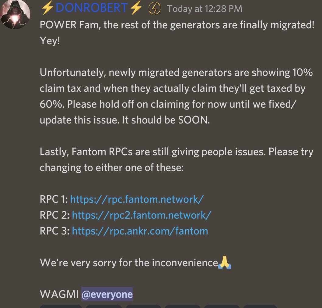 🚨 POWER ANNOUNCEMENT 🚨

RPC 1: rpc.fantom.network
RPC 2: rpc2.fantom.network 
RPC 3: rpc.ankr.com/fantom