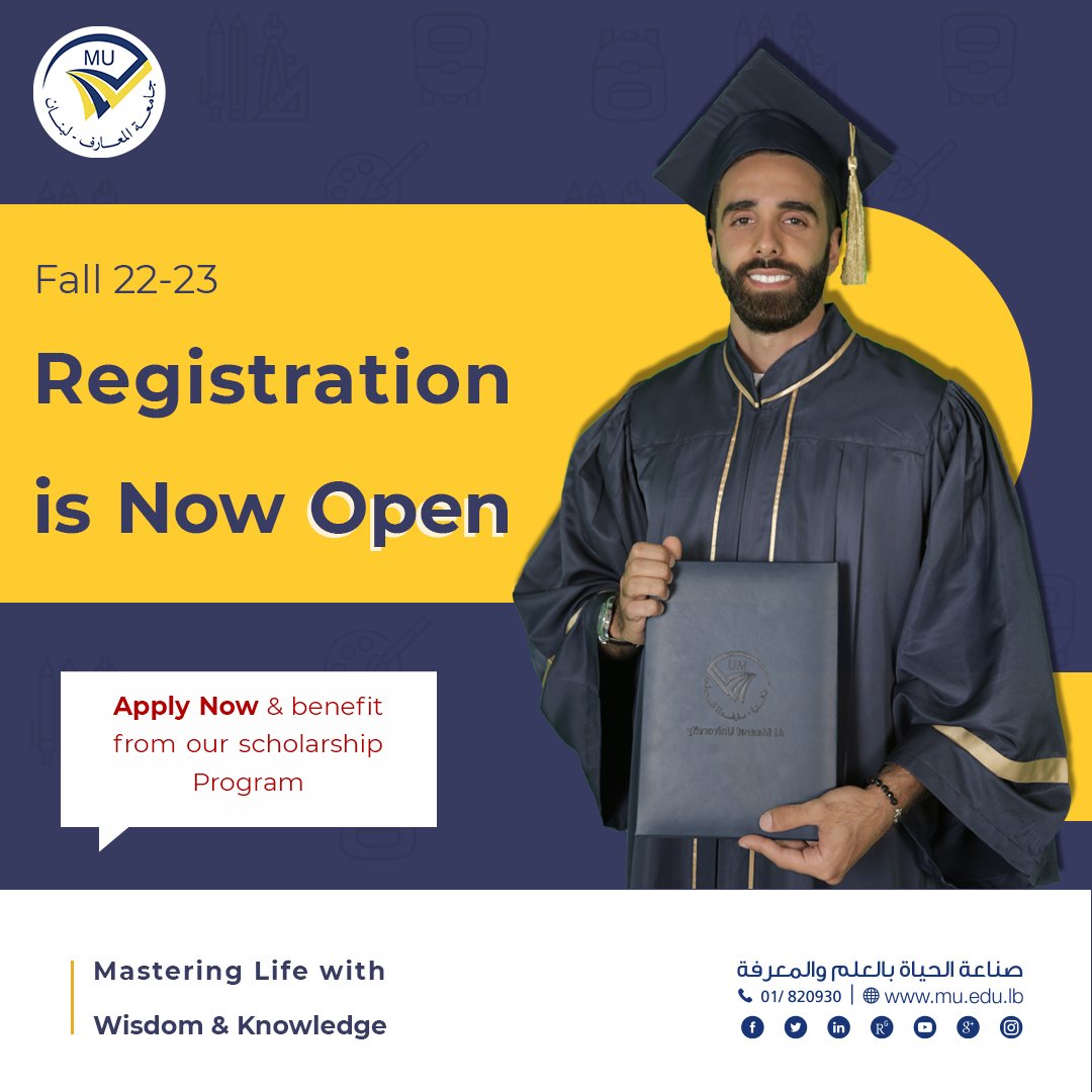 MaarefUni's tweet photo. We aim to put quality education within the reach of every #student.

Registration is now open!

#ApplyNow 
#MU
#University #education https://t.co/3GWhIZE7mu