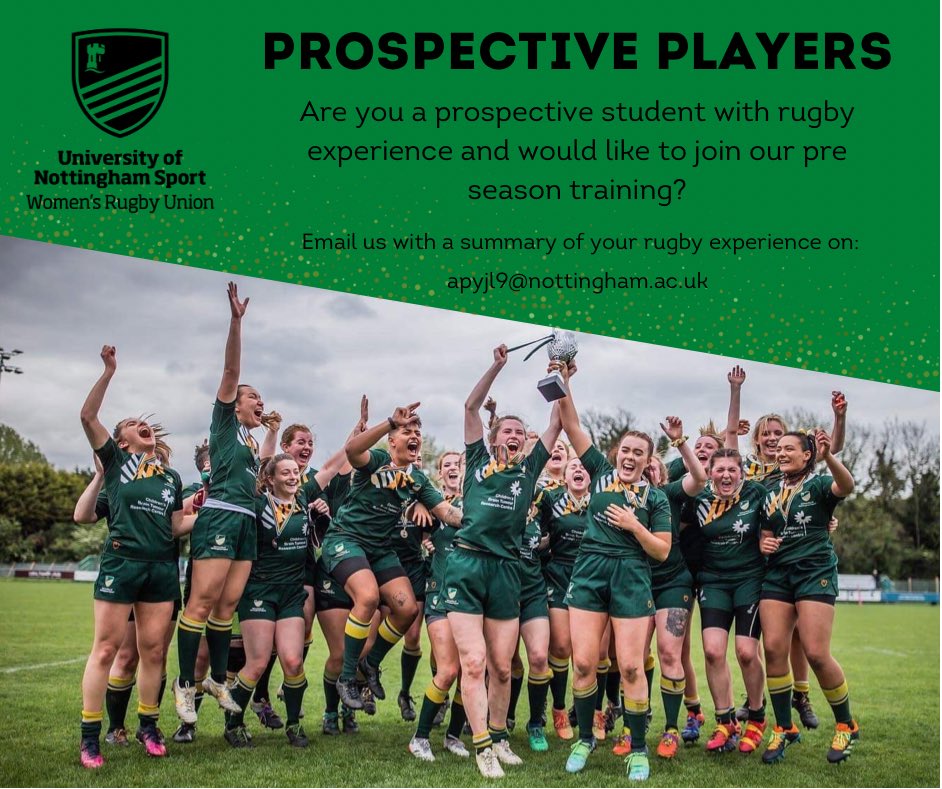 UoN Women's Rugby Union (@uonwrfc) on Twitter photo Are you a prospective student for UoN this September? Do you have rugby experience? Would you like to join our pre season training?
If yes, we’d love to hear from you!
Email apyjl9@nottingham.ac.uk with a summary of your rugby experience.
Come join the family💚💛 Are you a prospective student for UoN this September? Do you have rugby experience? Would you like to join our pre season training?
If yes, we’d love to hear from you!
Email apyjl9@nottingham.ac.uk with a summary of your rugby experience.
Come join the family💚💛