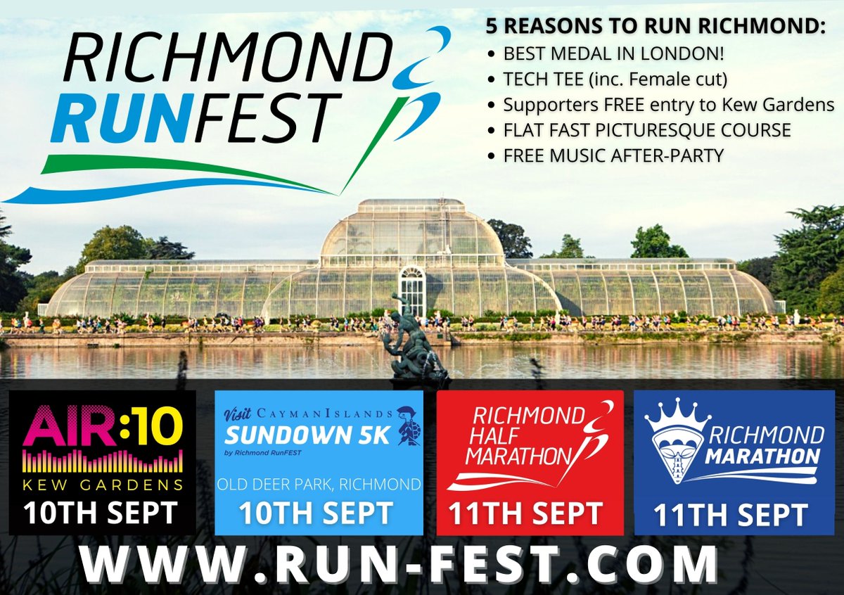 RichmondRunFest's tweet photo. #RUNRICHMOND as we celebrate our 10th Birthday on 10th-11th Sept!

10th: AIR:10K, WWF Kids Mile, Visit Cayman Islands Sundown 5k, Richmond Full Half &amp; Full Marathon and Family Mile! 

Don't forget the price for the Richmond Half will increase tomorrow!! 

https://t.co/ak4YnMSnYz https://t.co/EslP2Ss7pA
