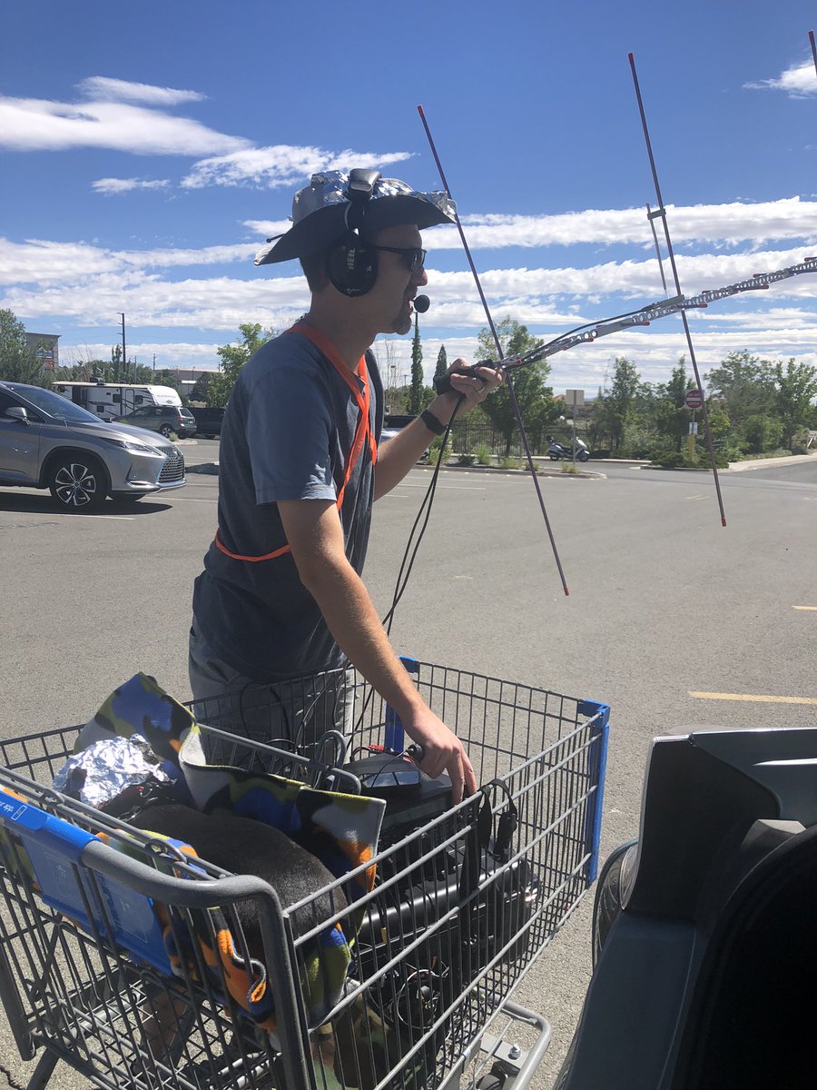 KJ7NDY's tweet image. Lil’ Ol’ Roy was not pleased with his hat made for my beautiful shopping cart pushing assistant. No reflective vest available? No problem, make due with flagging tape (available in the hardware section of the store)! #SafetyFirst #WMPLOTA