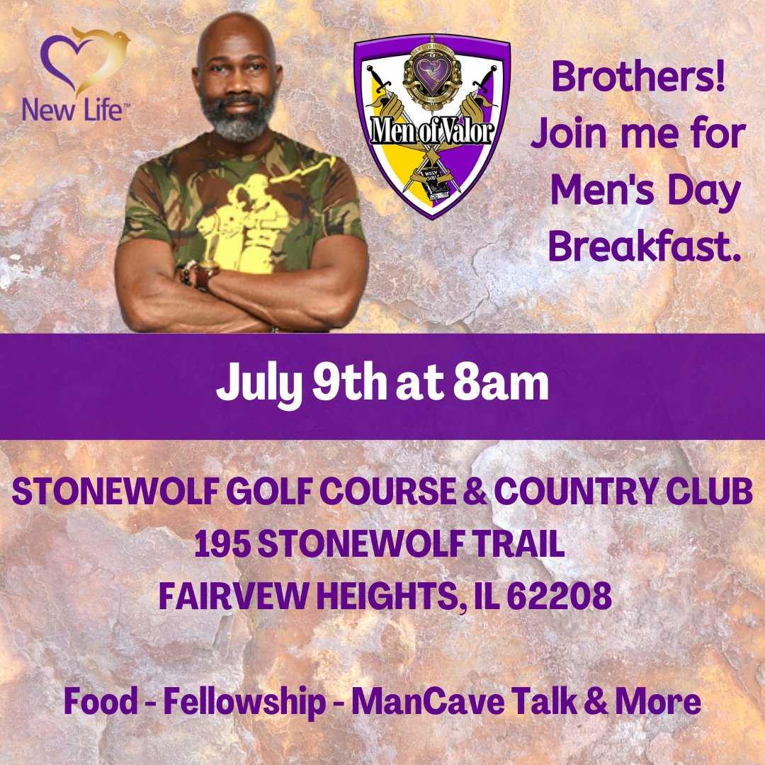 #Brothers! We're back in the ManCave at Stonewolf 1 week from today. Meet me Saturday July 9th for breakfast, fellowship and a great Word. #menofvalor
