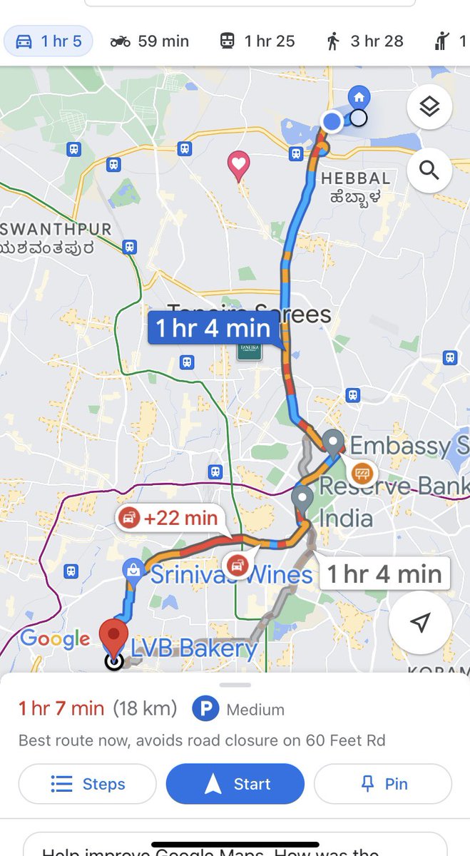 Ashucsu's tweet photo. And we talk about time management to increase productivity. Is it possible when it takes 1hr and 7 min to drive 18 km @FamousDeadEnd @blrtrafalerts @blr_traffic https://t.co/E9Cnru9gAf