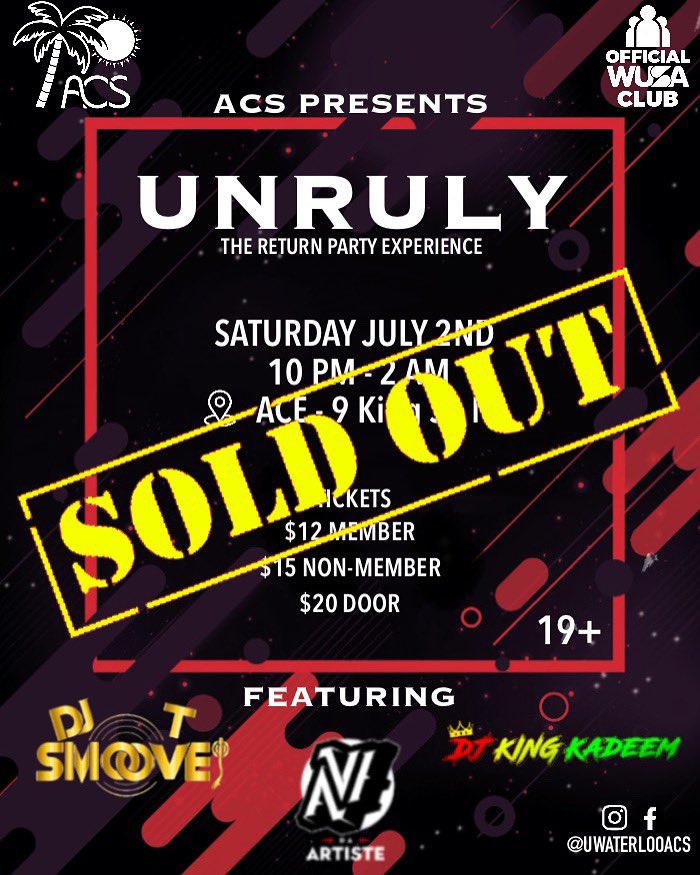 Thank you to everyone who purchased an UNRULY ticket! We outside later!!!🤩

We are completely SOLD OUT!!!💃
There will be NO door tickets available. 

Door closes at 12:30am. 

✅ ID card 
✅ Cash (drinks &amp; food on sale)
✅ Flag
✅ Waistline