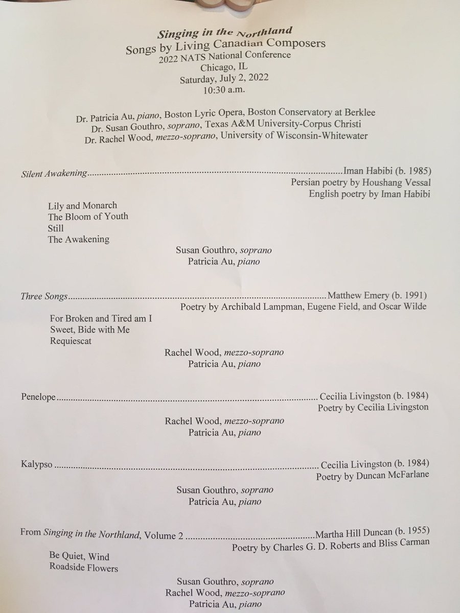 JeffreyRyanComp's tweet photo. Canada represent! Lovely recital this morning @OfficialNATS with music by ‘Living Canadian Composers’ @ImanHabibi @CeciliaComposer #MatthewEmery #MarthaDuncanHill. Thanks to performers Susan Gouthro, Rachel Wood, and Patricia Au. #Canadian #ArtSong #SingerLove https://t.co/VnK6gupNbx