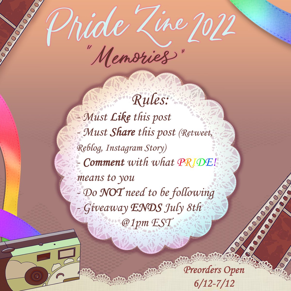 Hello hello everyone! Pride month may be over but we’re not ready to stop celebrating. So we will be hosting a giveaway for the next week! If you win you get a full bundle plus any potential stretch goals!💗