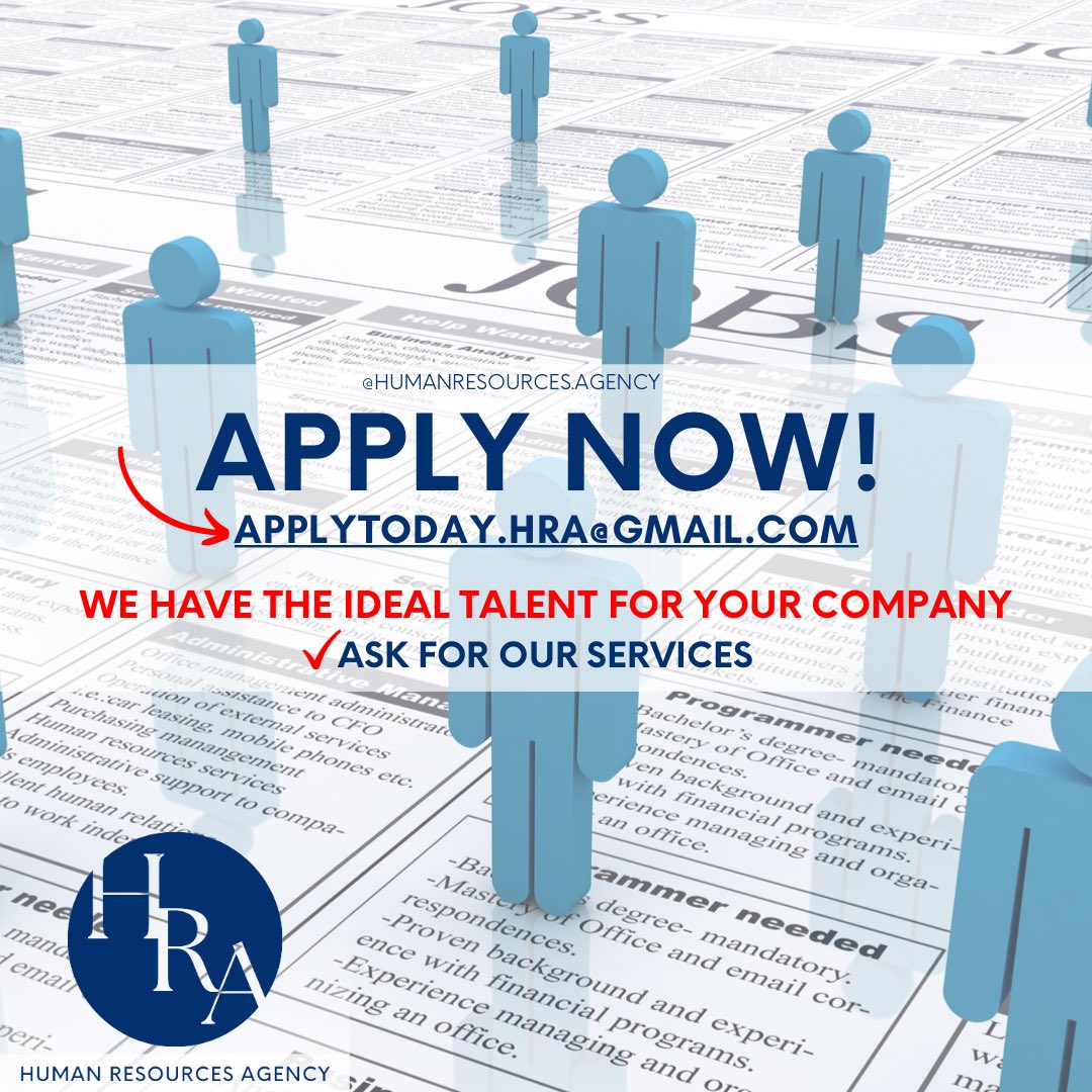 Looking for a job? APPLY NOW📲
📩 Send your resume to applytoday.hra@gmail.com

FOLLOW US TO GET JOB UPDATES📳
⚡️We are your best allied in HR.

#hragency #jobsearch #jobshiring #employment #remotejobs #developers #job #hr #resume #humanresourcesmanagement #humanresouces