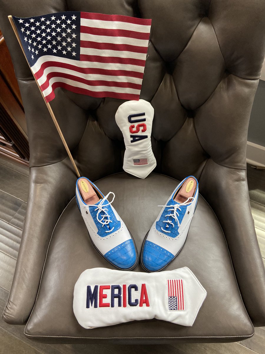 Percherke's tweet photo. Happy 4th of July! Expression head covers from golf’s luxury brand @linksandkings and custom MyJoys Premieres from #1 Shoe in Golf @footjoy #linksandkings #footjoy #4thofjuly #merica #friendsofjim https://t.co/r2j3CvcmBn