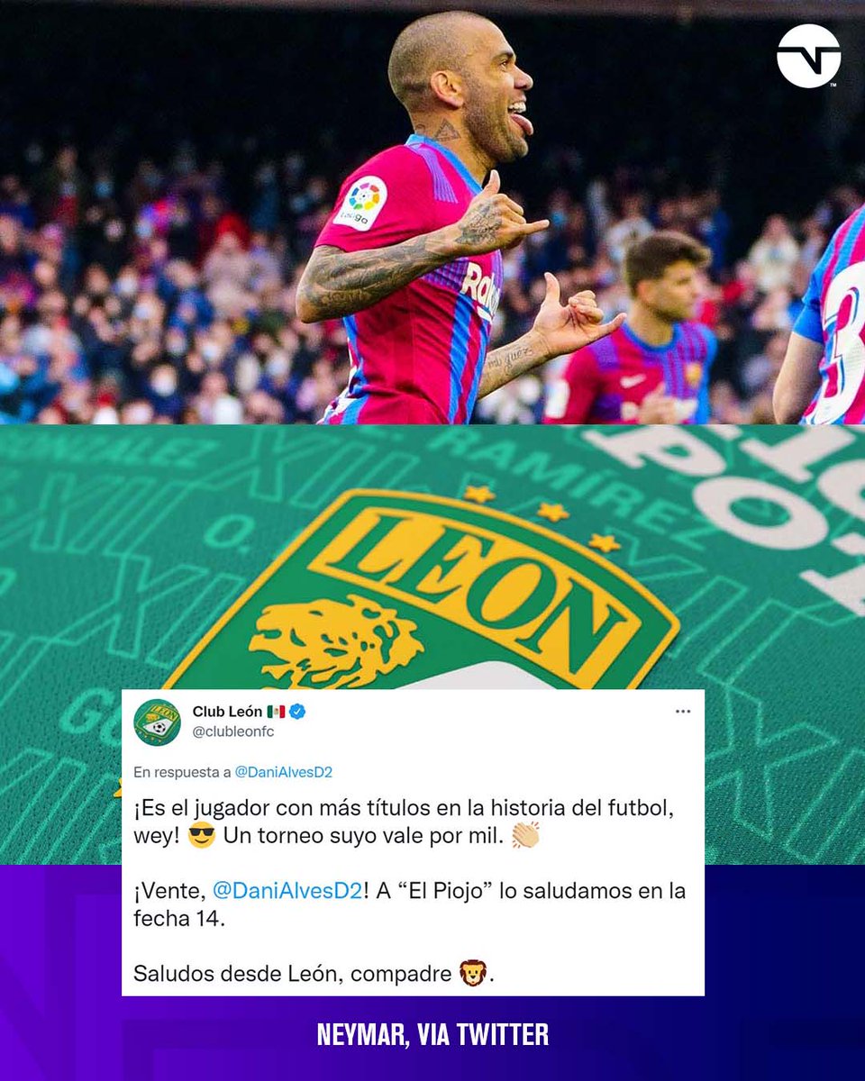 tntsportsmex's tweet photo. ¡Las puertas están abiertas! 🚪

¿Cómo le caería @DaniAlvesD2 al @clubleonfc? 😏🦁 https://t.co/cFpUtv4MVp