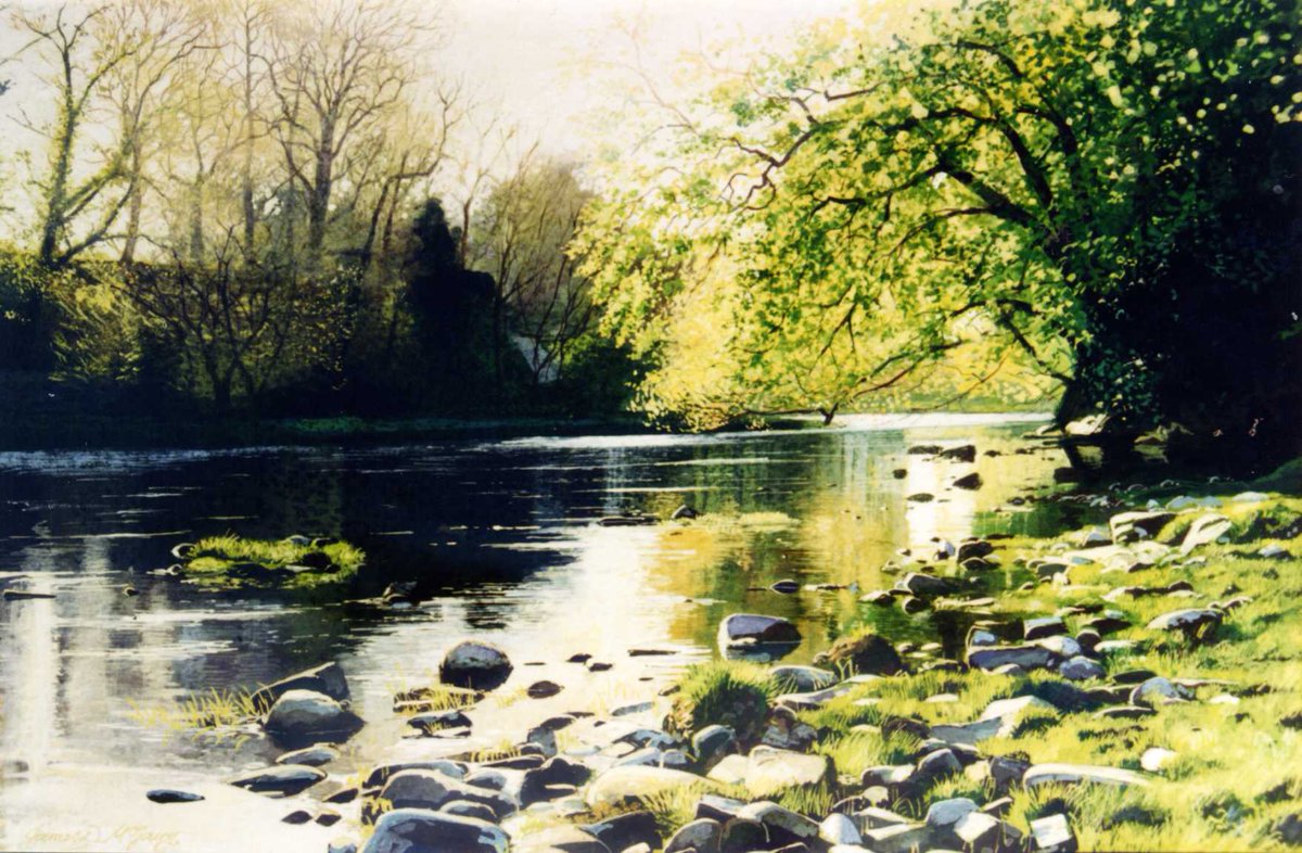 Steady flow.  #painting Gouache and watercolour on stretched cold pressed paper. #landscapepainting #gouachepainting  #RiverTees #CountyDurham