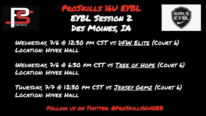 ProSkills Girls 16U EYBL (@proskills16ugbb) on Twitter photo Coaches, put us on your radar now! These girls are ready to play. July, itβs up! Here is our schedule for Iowa. Lock us in. ππ€β€οΈ
<a href="/ProSkillsGBB/">ProSkills Girls Basketball</a> Coaches, put us on your radar now! These girls are ready to play. July, itβs up! Here is our schedule for Iowa. Lock us in. ππ€β€οΈ
<a href="/ProSkillsGBB/">ProSkills Girls Basketball</a>