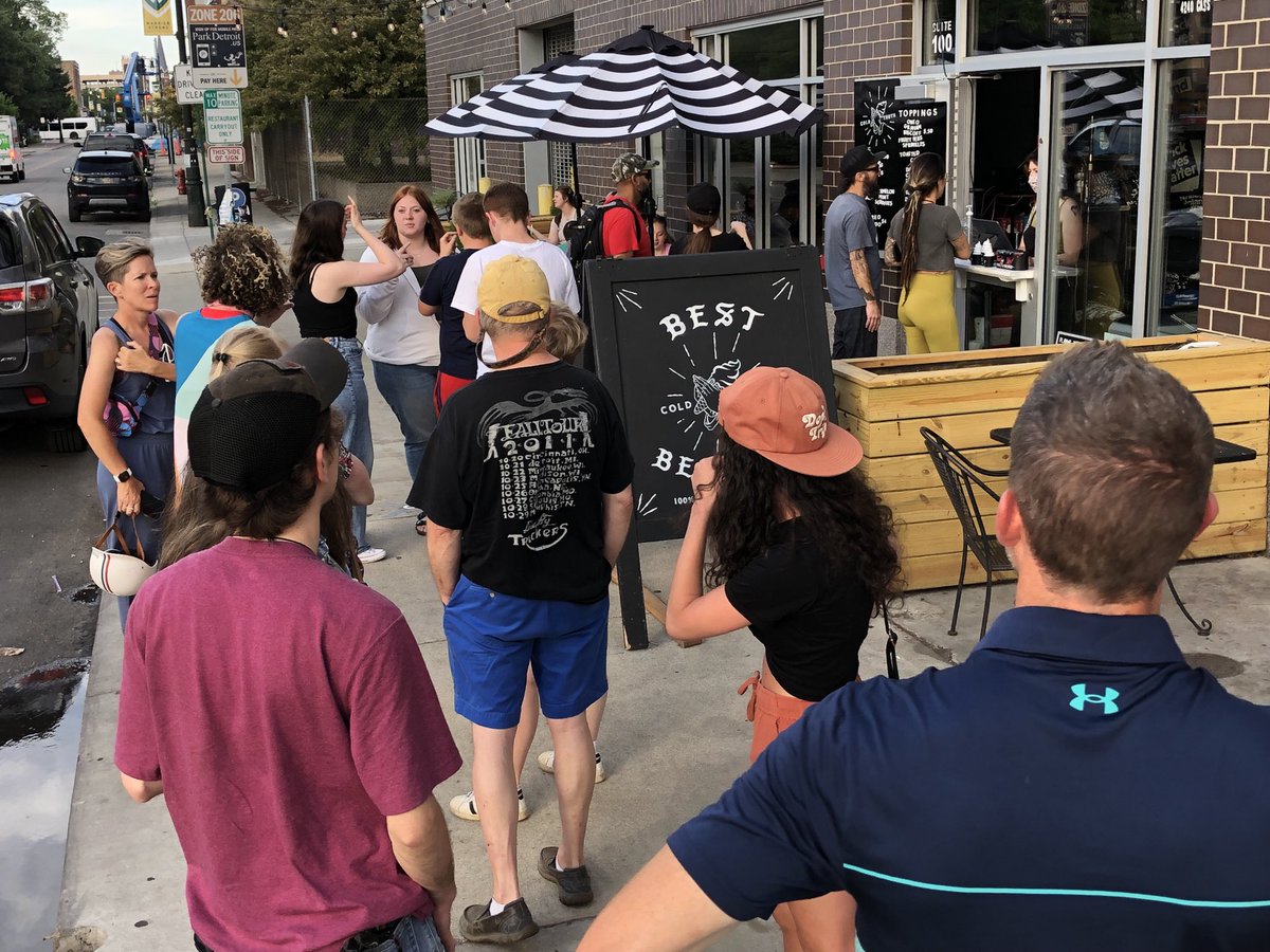 Big line at Cold Truth, the Detroit ice cream spot where conservatives say they’re boycotting because it won’t serve police in heavy tactical gear. Boycott not working.