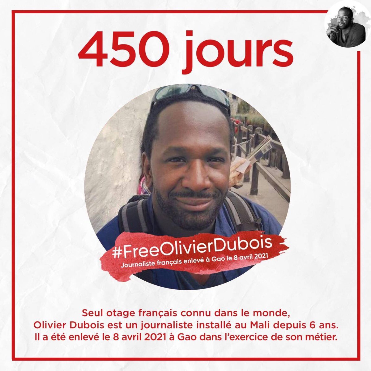 FreeOlivierDub1's tweet image. Dans le tumulte du monde, il y a un journaliste français, otage au Mali depuis 450 jours.
Olivier Dubois a été enlevé dans l'exercice de son métier. 
Ne l'oublions pas.
#Mali #France #Sahel
#Journalisme
#FreeOlivierDubois