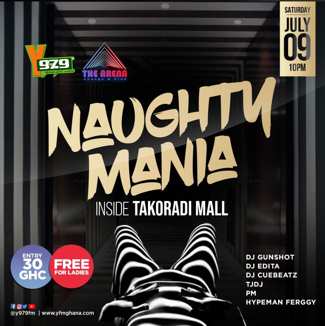 Y979FM's tweet photo. Imagine what will happen inside the @TheArena_Gh club at the @Takoradi_Mall.

The Big Y is coming again with the 3-Day Weekend—July 9th, 10th, and 11th, 2022.
Let the countdown begin
⬇️ #RaptureOnY 🎤 #YHotSquad https://t.co/LhDUqTUPlc
