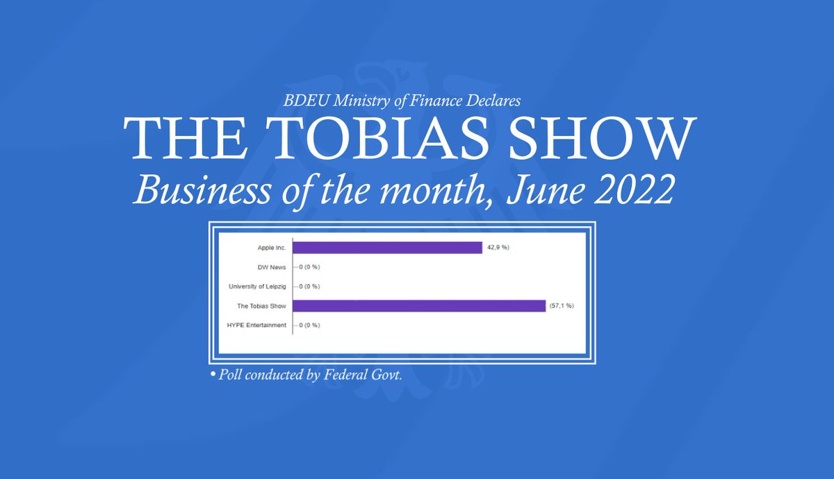 🇩🇪💼 | BDEU Business of the month

The federal ministry of finance declares @TheTobiasShow show, business of the month June 2022. Congratiulations!