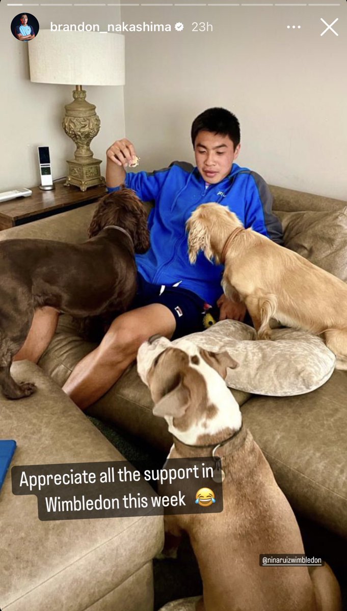 lawanda50's tweet photo. Brandon Nakashima with some supporters. 😍❤️🐾  Plays Kyrgios next round. https://t.co/UlgRX4tMRj