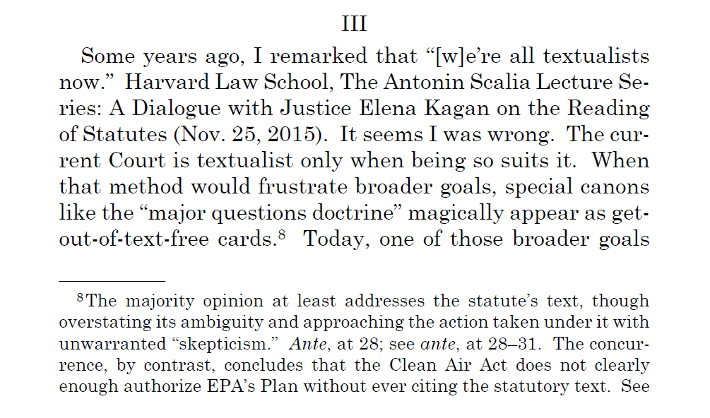HongMathias's tweet photo. “The current Court is #textualist only when being so suits it,” Kagan wrote" (in her dissent in the EPA climate change case, West Virginia v. EPA).  2/
https://t.co/EBWNpuMdkC https://t.co/IWYCcgtfai