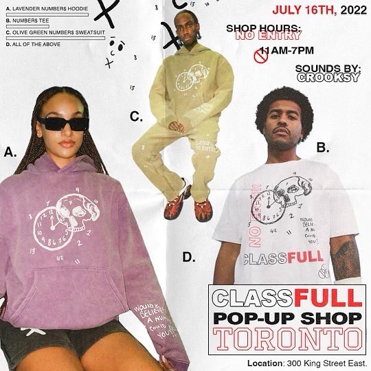CLASSFULL1's tweet image. TORONTO 📍 CLASSFULL POP-UP SHOP JULY 16TH❕@ 300 King Street East. FROM 11AM - 7PM BRAND NEW GARMENTS WILL BE AVAILABLE FOR PURCHASE ON SITE. 

CLASSFULL AFTER HOURS🎉

FROM 10:30PM-2:30AM
FREE ADMISSION❕ 
DRINKS FOR PURCHASE 🍹
SOUNDS BY @crrksy 🎶 
DON’T BE LATE TO CLASS🚫