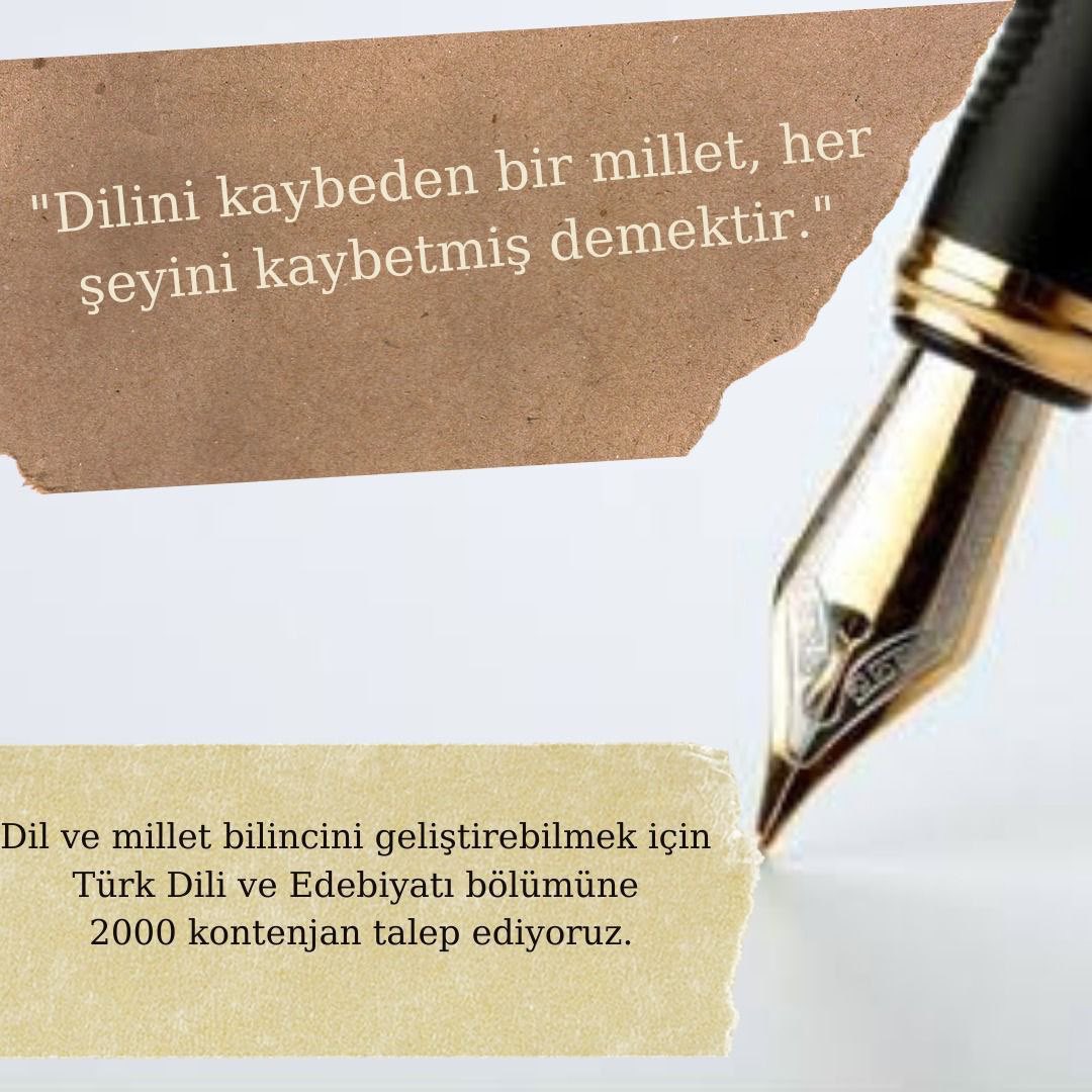Tük Dili ve Edebiyatı'nın önemi gün geçtikçe daha iyi anlaşılıyor. Maalesef hak ettiği değeri ve atamayı alamıyor. Dilini, tarihini bilen, anlayan nesiller yetiştirebilmek ve 
millet bilincini geliştirebilmek için 
#EdebiyatınHakki2Bin
<a href="/tcmeb/">Millî Eğitim Bakanlığı</a>
<a href="/RTErdogan/">Recep Tayyip Erdoğan</a> 
<a href="/mebpgm/">Personel Genel Müdürlüğü</a> <a href="/fehmirasimcelik/">Fehmi Rasim Çelik</a>
