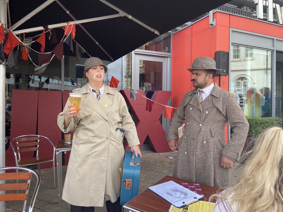 EliseDavison's tweet photo. The agents were out in force today and one @Josie_Wilson_ was very thirsty! Hilarious work @paulhenshall @IoanGwyn @saimedia96 and Aled @takingflightco @HijinxTheatre #HUnity https://t.co/pGDenSYX10