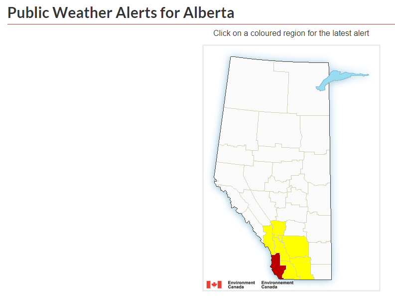 511Alberta's tweet photo. EC Thunderstorm warning in effect for forecast areas. For location details: https://t.co/V25Y6bxMfq (3:29pm) #ABRoads #ABStorm https://t.co/nVENae7o0Q