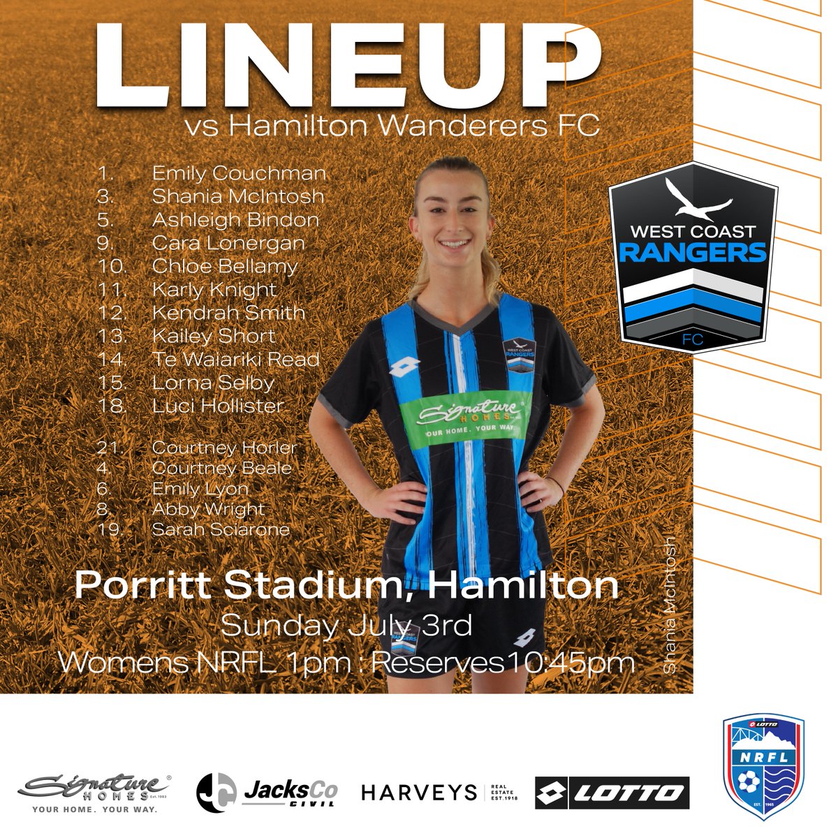 LINEUP
for our <a href="/LOTTONRFL/">LOTTO NRFL</a> Premier Women vs <a href="/HamWanderersNZ/">Hamilton Wanderers</a> today at Porritt Stadium, Hamilton. Kick off 1pm.
#WeAreRangers