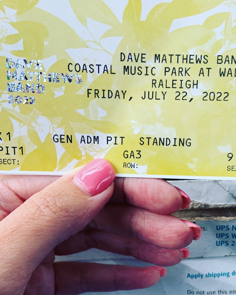 First pit ticket ! Been at every show in Raleigh since 1995! I cannot wait !!!! @SLessard @BSTRONGBRAND @davematthewsbnd @JeffCoffinMusic