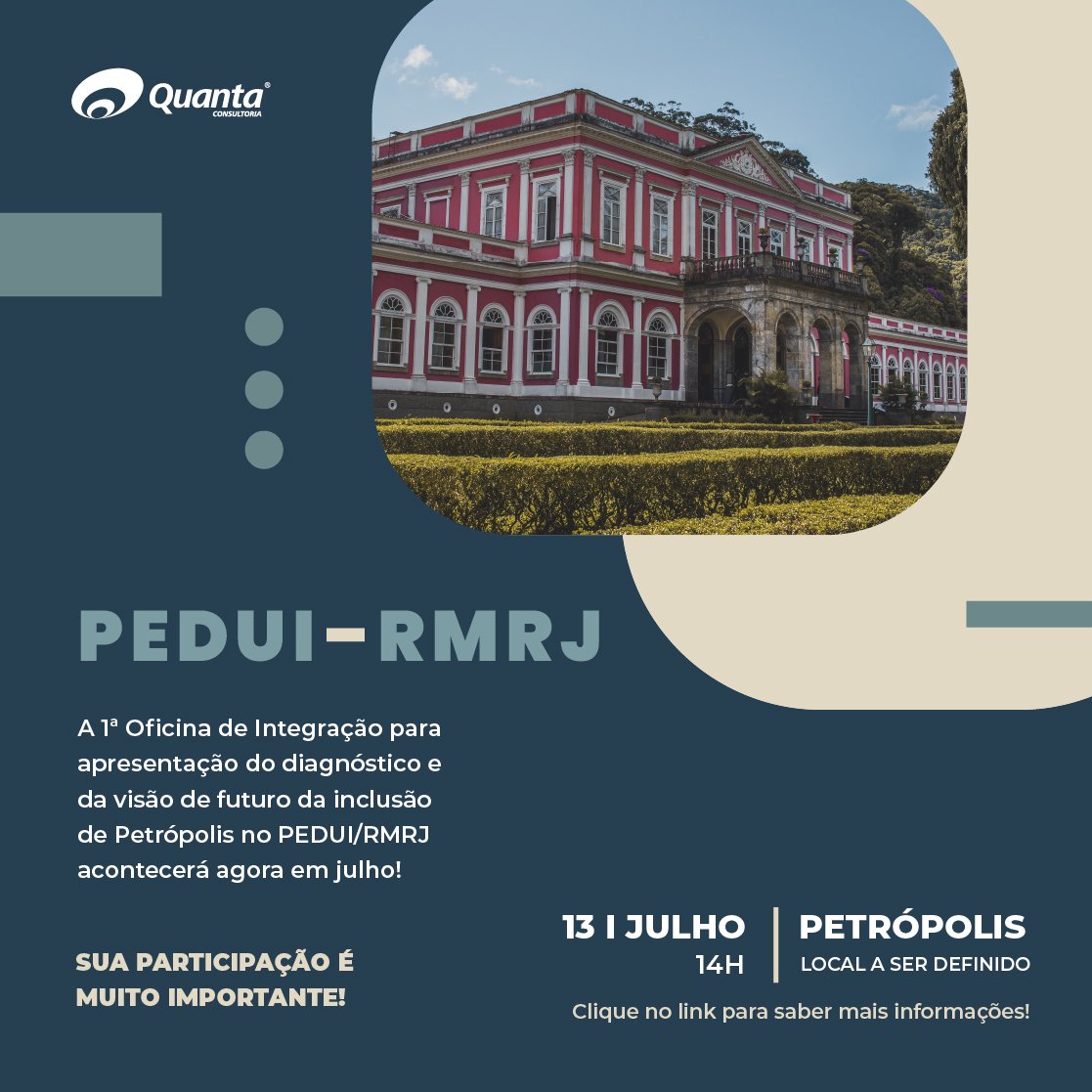 IRioMetropole's tweet photo. A 1ª Oficina de Integração para apresentação do diagnóstico e da visão de futuro da inclusão de Petrópolis no PEDUI/RMRJ será no dia 13/07, às 14h, em Petrópolis. https://t.co/c9PsgHC9WT