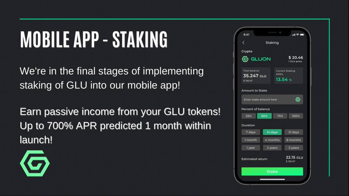 Our staking system will be avalible both on the website and in our app🌐📱

To participate in the whitelist use our tg bot  📑 - @gluonwlbot

#decentralized #marketplaces #fashion #defi #token #BSC