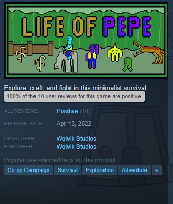 We took our time getting here, but we finally made it to that 10 review milestone! Now we have a nice little thumbs up icon when searched 👍

Our game is on sale until July 7! Link in bio😃

#screenshotsaturday #indiegame #steamsale #gamedev #goals #pixelart #indiegamedev #gaming