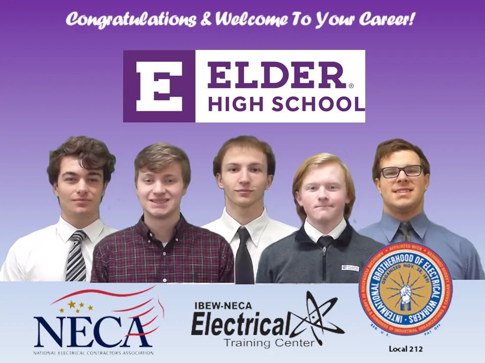 The following graduates have been accepted into the IBEW/NECA Electrical apprenticeship. Left to right, Beau Bryson, Austin Grote, Rudi Johnson, Andrew Strack, Nicholas Simon  Congratulations and we look forward to your success! <a href="/ElderHighSchool/">Elder High School</a> #apprenticeshipWorks