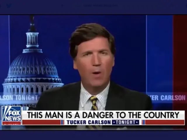 lynn_of_cait's tweet photo. Tucker Carlson is a fascist who wants to reclaim America under Trump 

The only worthwhile thing about him or his show is that he never realizes when the caption is describing him, often producing hilarious results https://t.co/LHR886BLhq