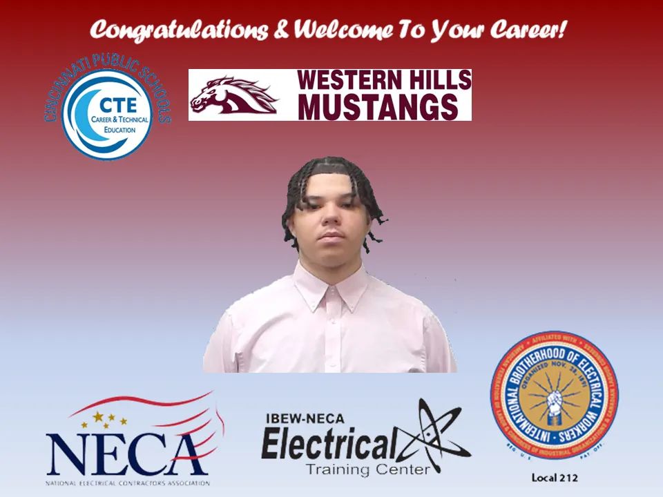 West High graduate Brian Peavy has been accepted into the IBEW/NECA Electrical apprenticeship. #NoStudentLoanDebt #westernhillshighschool #iamcps <a href="/IamCPS/">I Am CPS</a> <a href="/WestHiMustangs/">Western Hills Mustangs Athletics</a>