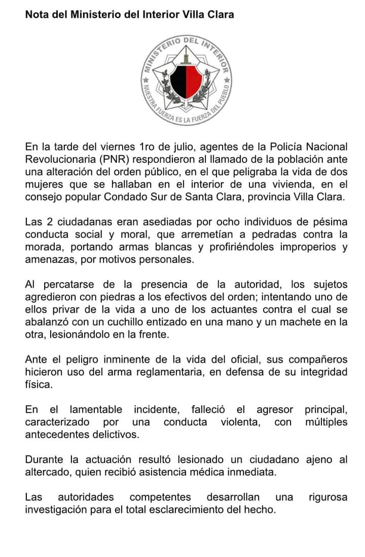 lazarito89sitvc's tweet photo. Nota importante del Ministerio del Interior en Villa Clara. @CanalCaribeCuba ⬇️ https://t.co/G5GBXTkvlz