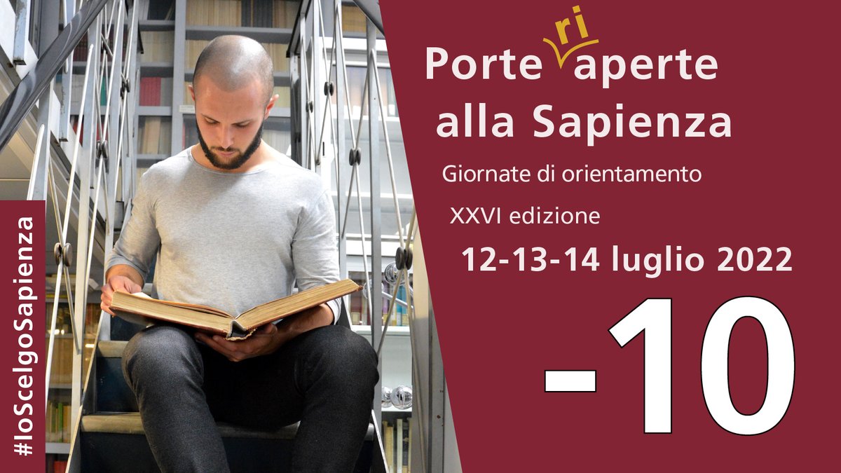 ⏰ -10 a #PorteAperteAllaSapienza!
Scegli nel "Catalogo dei corsi" corsidilaurea.uniroma1.it il corso di laurea che fa per te e partecipa (in presenza o a distanza) alle giornate di orientamento [prenota il tuo posto in Aula magna ➡️ orientamento.uniroma1.it]

#IoScelgoSapienza